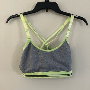 Gray and yellow sports bra